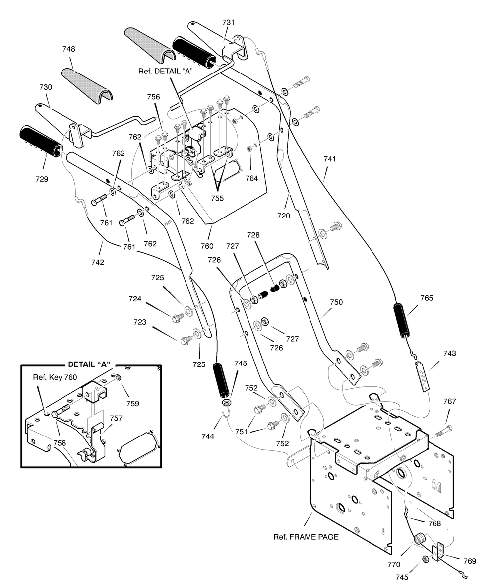 Handle Assembly Diagram and Parts List for 631128X31B 2001 Briggs and Stratton Snow Blower
